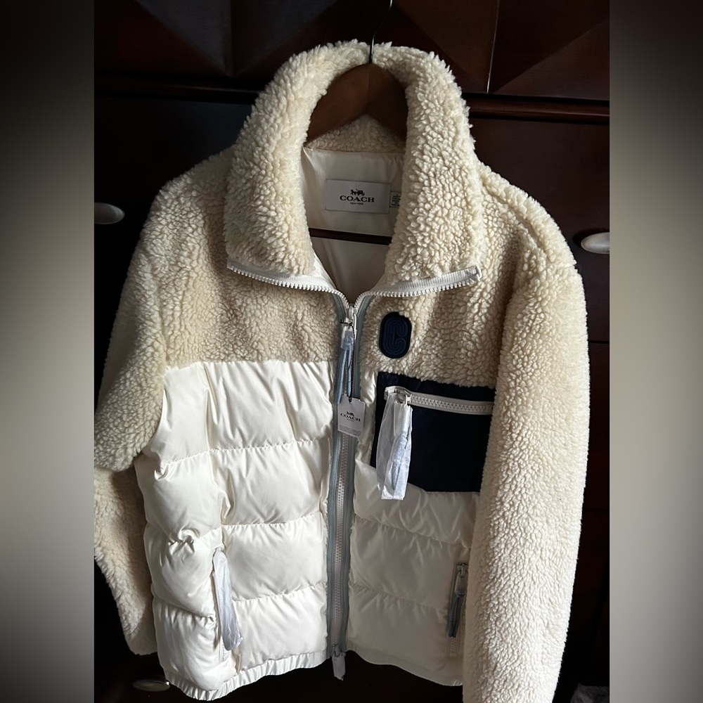 COACH Cream Sherpa Down Jacket